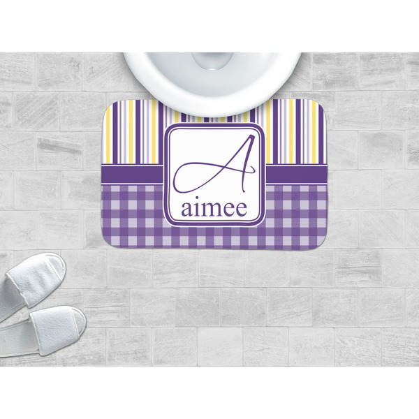 Purple Gingham & Stripe Memory Foam Bath Mat - LIFESTYLE