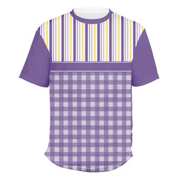Purple Gingham & Stripe Men's Crew T-Shirt (Personalized)