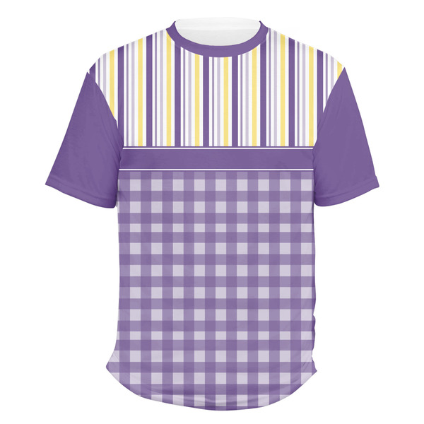 Custom Purple Gingham & Stripe Men's Crew T-Shirt - 3X Large