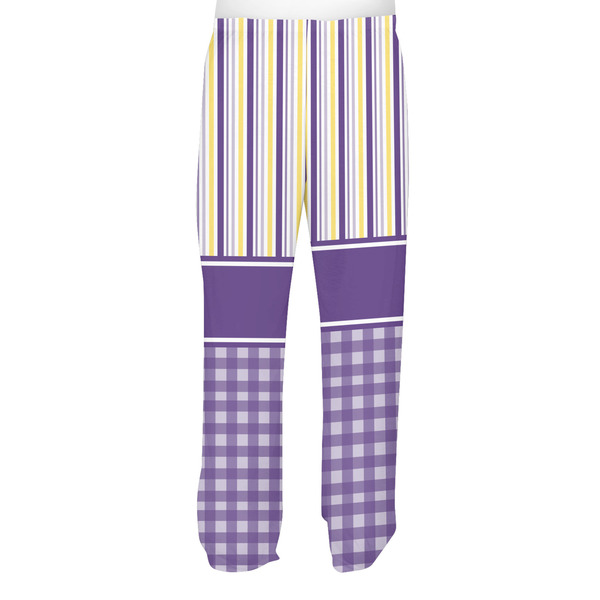 Purple Gingham & Stripe Men's Pjs Back - on model