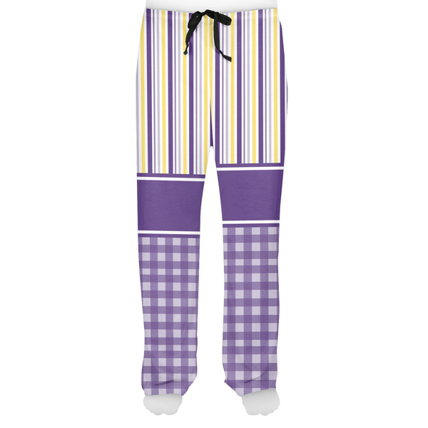 Purple Gingham & Stripe Men's Pjs Front - on model