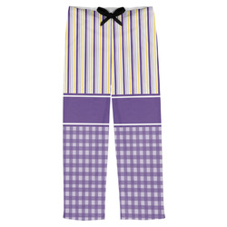 Purple Gingham & Stripe Mens Pajama Pants (Personalized)
