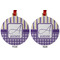 Purple Gingham & Stripe Metal Ball Ornament - Front and Back