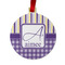 Purple Gingham & Stripe Metal Ball Ornament - Front