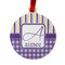 Purple Gingham & Stripe Metal Ball Ornament - Double Sided w/ Name and Initial