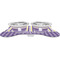 Purple Gingham & Stripe Metal Pet Bowls - On Dog Bone Shaped Mat