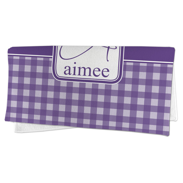 Purple Gingham & Stripe Microfiber Dish Rag - FOLDED (half)