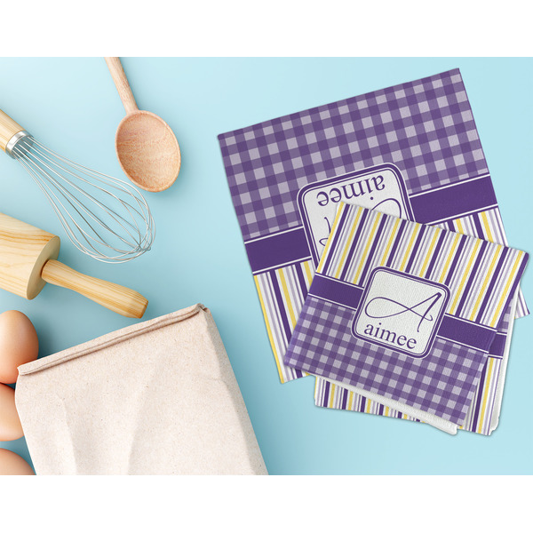 Purple Gingham & Stripe Microfiber Dish Rag - LIFESTYLE
