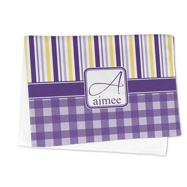 Purple Gingham & Stripe Microfiber Dish Towel - FOLDED HALF
