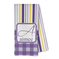 Purple Gingham & Stripe Kitchen Towel - Microfiber (Personalized)