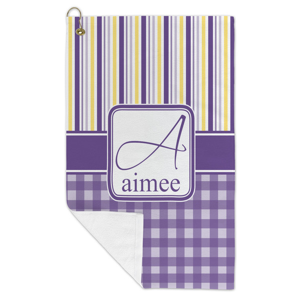 Purple Gingham & Stripe Microfiber Golf Towels - FOLD
