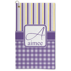 Purple Gingham & Stripe Microfiber Golf Towel (Personalized)