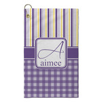 Purple Gingham & Stripe Microfiber Golf Towel - Small (Personalized)