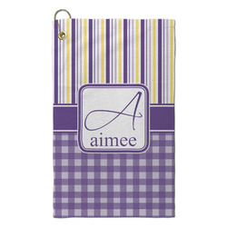 Purple Gingham & Stripe Microfiber Golf Towel - Small (Personalized)