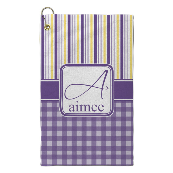 Custom Purple Gingham & Stripe Microfiber Golf Towel - Small (Personalized)