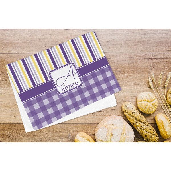 Purple Gingham & Stripe Microfiber Kitchen Towel - LIFESTYLE
