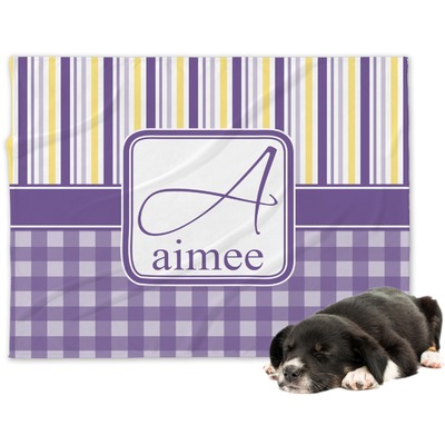 Purple Gingham & Stripe Dog Blanket - Large (Personalized)