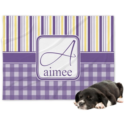 Purple Gingham & Stripe Dog Blanket (Personalized)