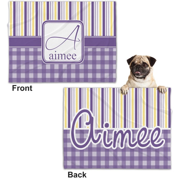 Purple Gingham & Stripe Microfleece Dog Blanket - Regular - Front & Back