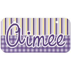 Purple Gingham & Stripe Mini/Bicycle License Plate (2 Holes) (Personalized)