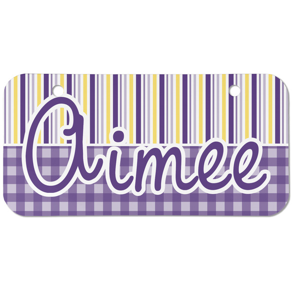 Custom Purple Gingham & Stripe Mini/Bicycle License Plate (2 Holes) (Personalized)