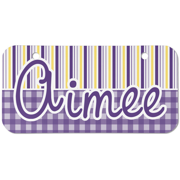Purple Gingham & Stripe Mini Bicycle License Plate - Two Holes
