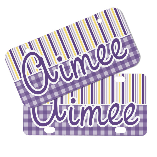 Purple Gingham & Stripe Mini License Plates - MAIN (4 and 2 Holes)