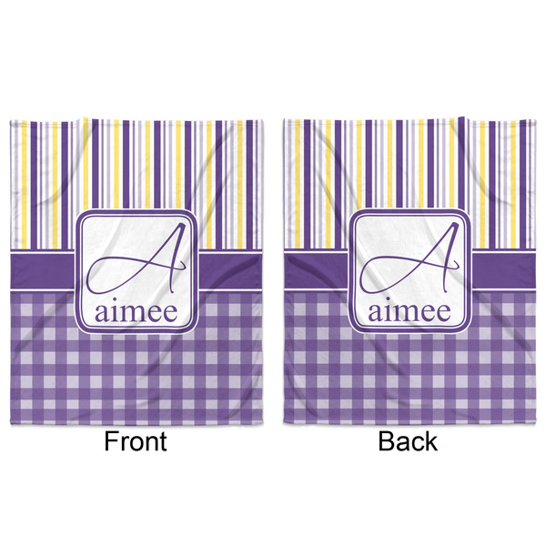 Purple Gingham & Stripe Minky Blanket - 50"x60" - Double Sided - Front & Back
