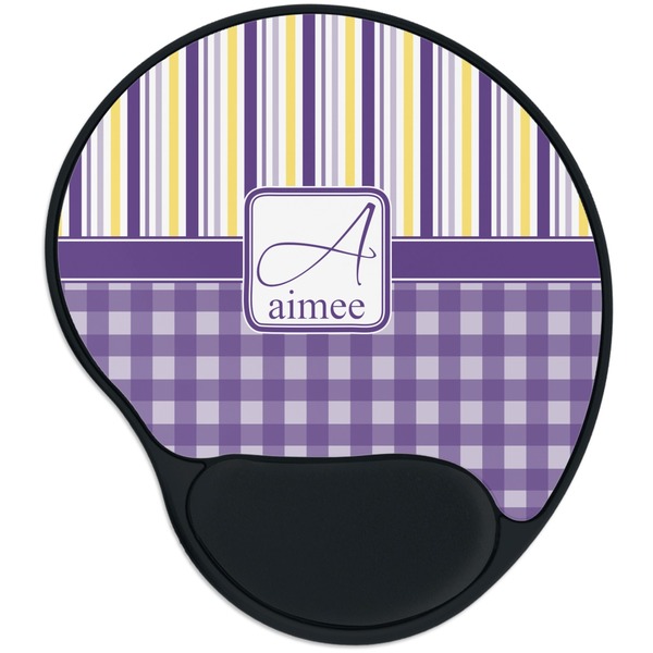 Custom Purple Gingham & Stripe Mouse Pad with Wrist Support