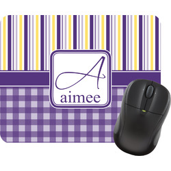 Purple Gingham & Stripe Rectangular Mouse Pad (Personalized)