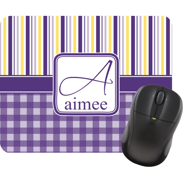 Custom Purple Gingham & Stripe Rectangular Mouse Pad (Personalized)