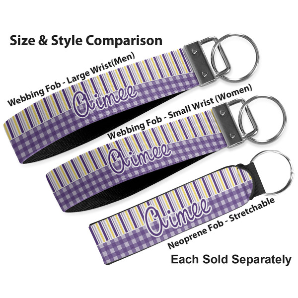 Purple Gingham & Stripe Multiple Key Ring comparison sizes