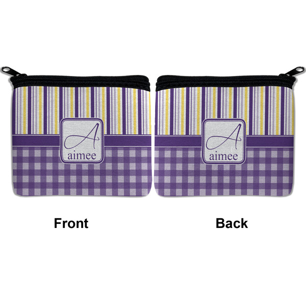Purple Gingham & Stripe Neoprene Coin Purse - Front & Back (APPROVAL)