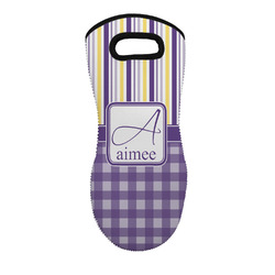 Purple Gingham & Stripe Neoprene Oven Mitt w/ Name and Initial
