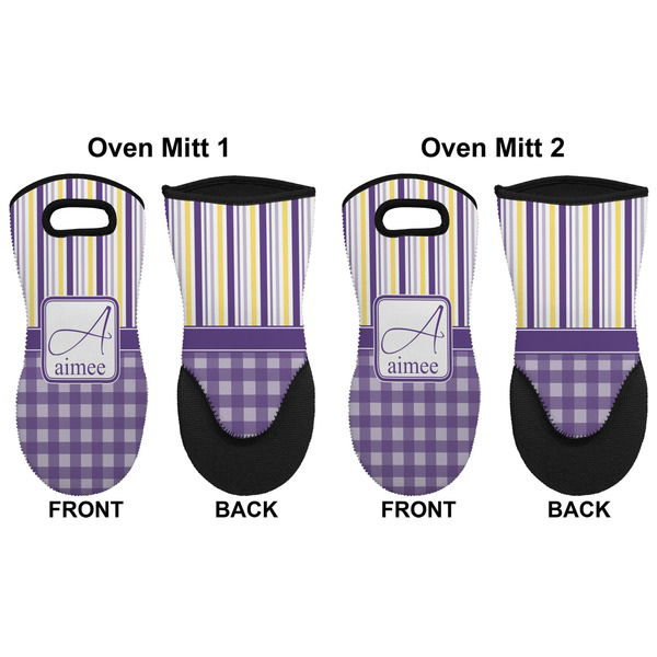 Purple Gingham & Stripe Neoprene Oven Mitt - Set of 2 - Approval