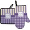 Purple Gingham & Stripe Right Oven Mitt & Pot Holder Set w/ Name and Initial