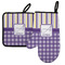 Purple Gingham & Stripe Left Oven Mitt & Pot Holder Set w/ Name and Initial