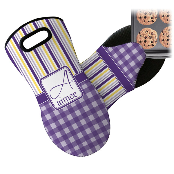 Purple Gingham & Stripe Neoprene Oven Mitt
