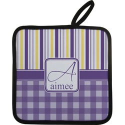 Purple Gingham & Stripe Pot Holder w/ Name and Initial