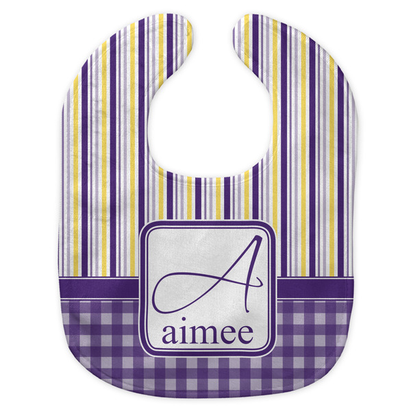 Purple Gingham & Stripe New Bib Flat Approval