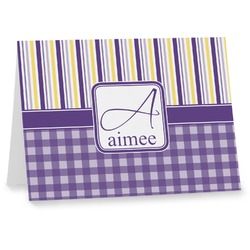 Purple Gingham & Stripe Note cards (Personalized)