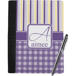Purple Gingham & Stripe Notebook Padfolio - Large w/ Name and Initial