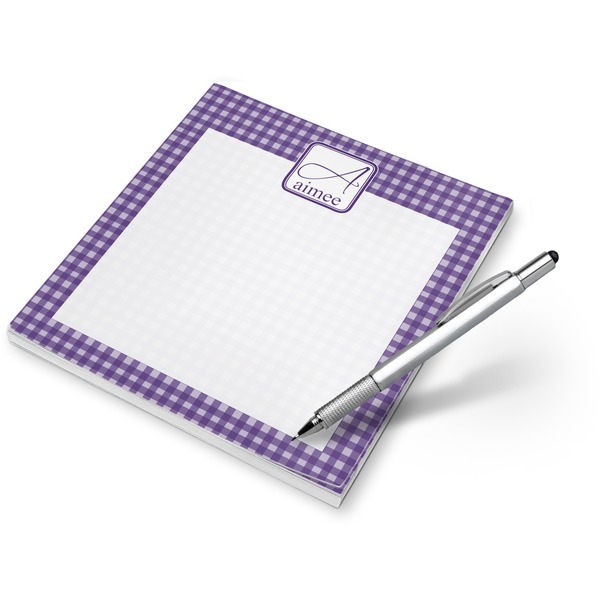 Custom Purple Gingham & Stripe Notepad (Personalized)