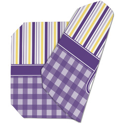 Purple Gingham & Stripe Dining Table Mat - Octagon (Double-Sided) w/ Name and Initial