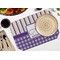 Purple Gingham & Stripe Octagon Placemat - Single front (LIFESTYLE) Flatlay