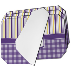 Purple Gingham & Stripe Dining Table Mat - Octagon - Set of 4 (Single-Sided) w/ Name and Initial