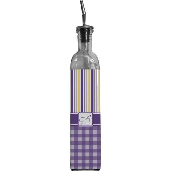 Custom Purple Gingham & Stripe Oil Dispenser Bottle (Personalized)