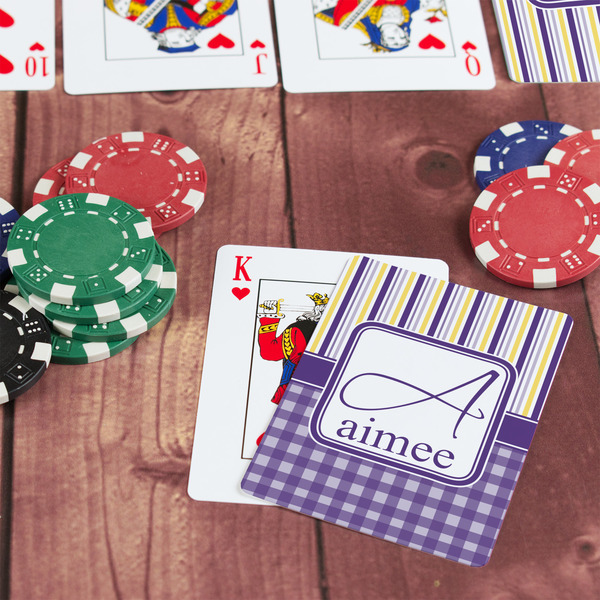 Purple Gingham & Stripe On Table with Poker Chips
