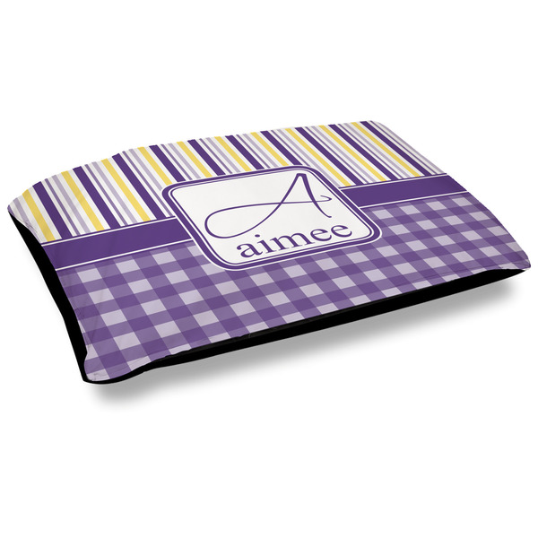 Custom Purple Gingham & Stripe Dog Bed w/ Name and Initial