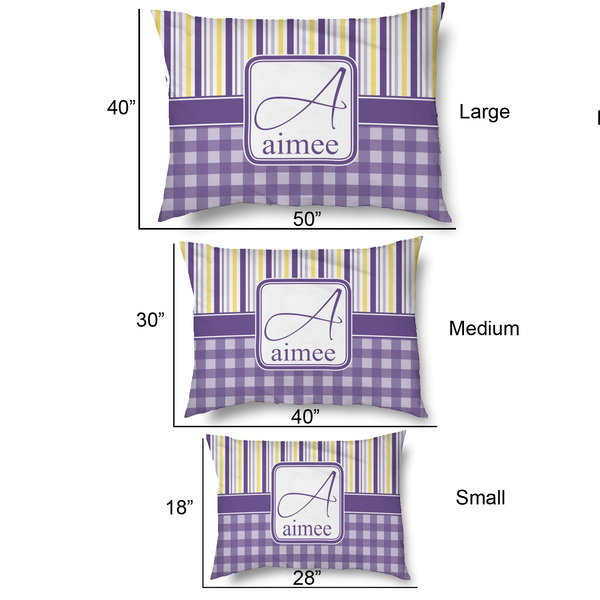 Purple Gingham & Stripe Outdoor Dog Beds - SIZE CHART